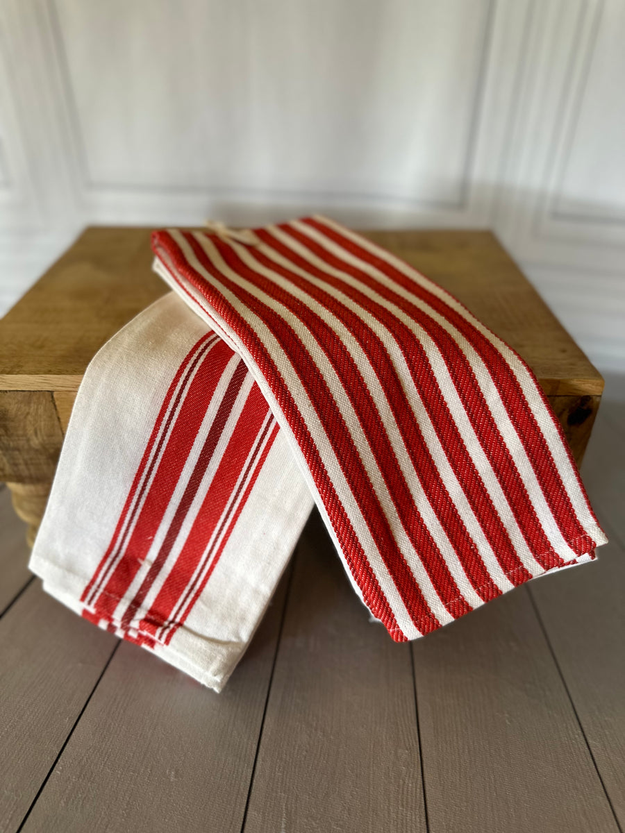 Woven Red and White Kitchen Towel Cottage Hill Home