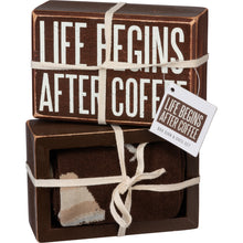 Load image into Gallery viewer, Box Sign & Sock Set - Life Begins After Coffee