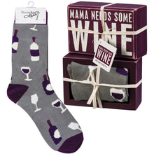 Load image into Gallery viewer, Box Sign & Sock Set - Mama Needs Some Wine