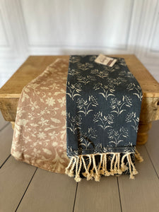 Navy and Sandstone Floral Block Print Tea Towel Set