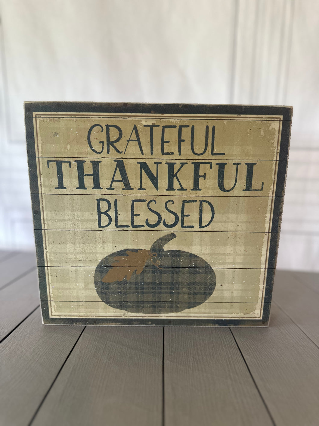 Grateful Thankful Blessed Wood Box Sign