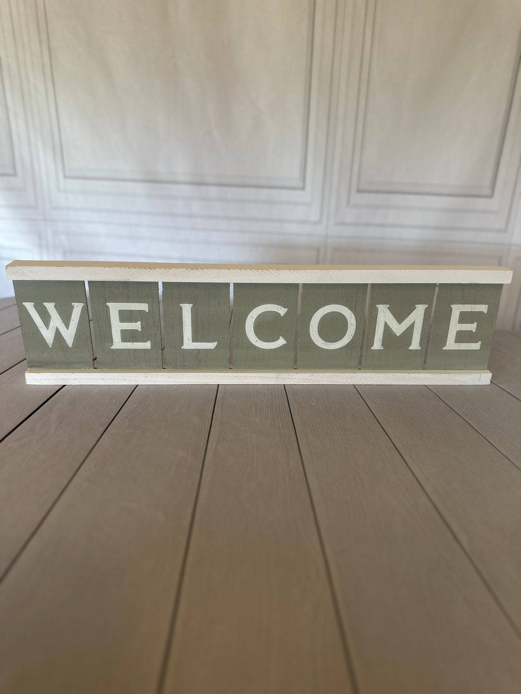 Gray Slat Welcome Sign