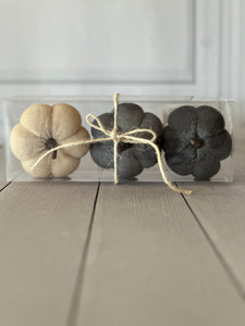 Mini Gray Velvet Pumpkin set of 3