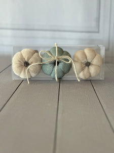 Mini Cream & Gray Velvet Pumpkin set of 3