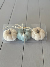 Load image into Gallery viewer, Mini Cream &amp; Gray Velvet Pumpkin set of 3
