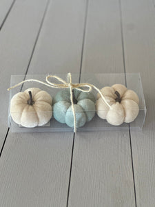 Mini Cream & Gray Velvet Pumpkin set of 3