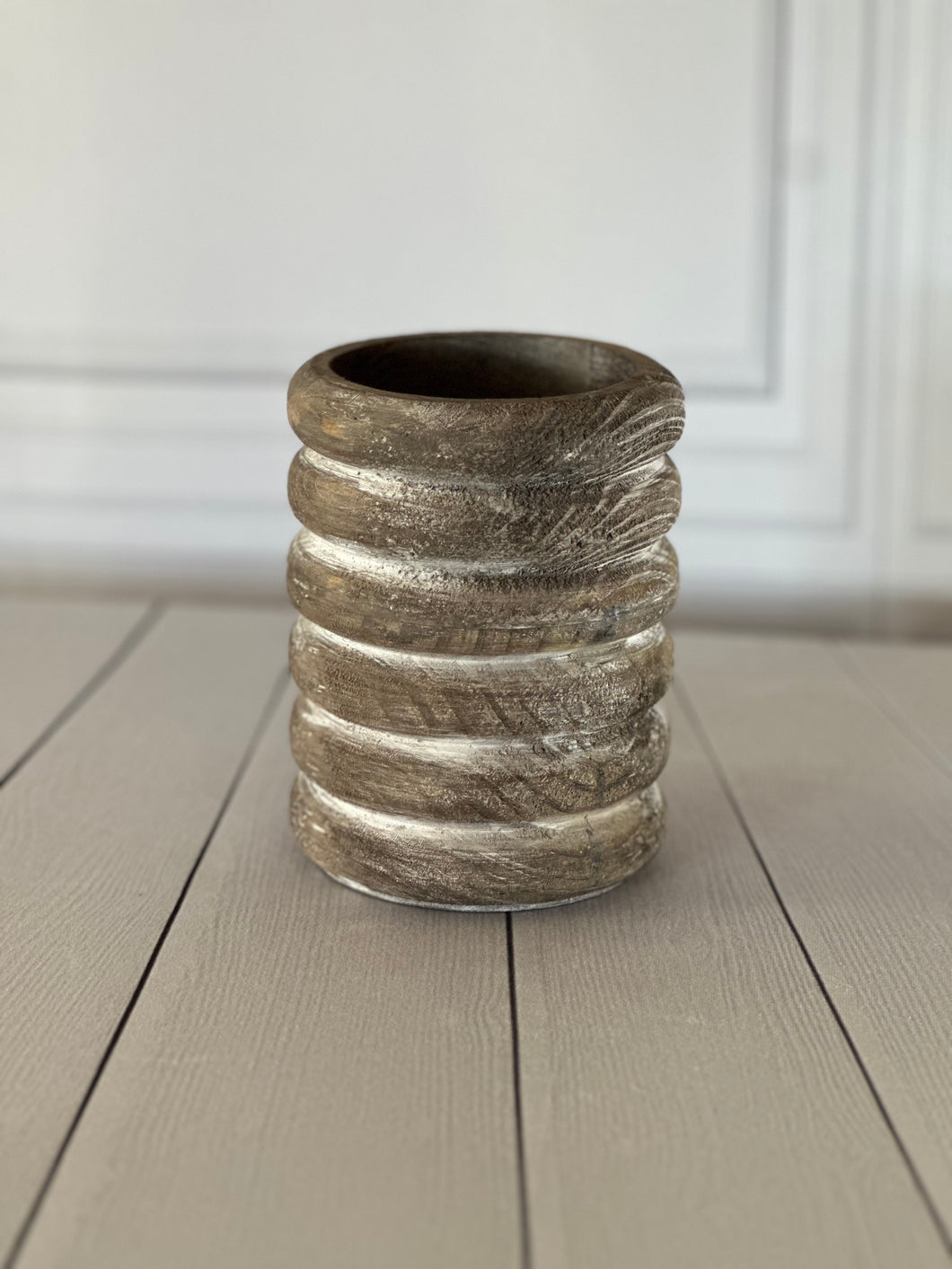 Wood Short Round Vase 4.5