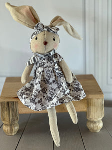 Shelf Sitter Bunny with Black and White floral dress