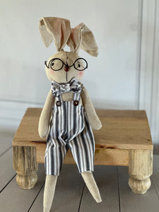 Shelf Sitter Bunny Striped Overalls