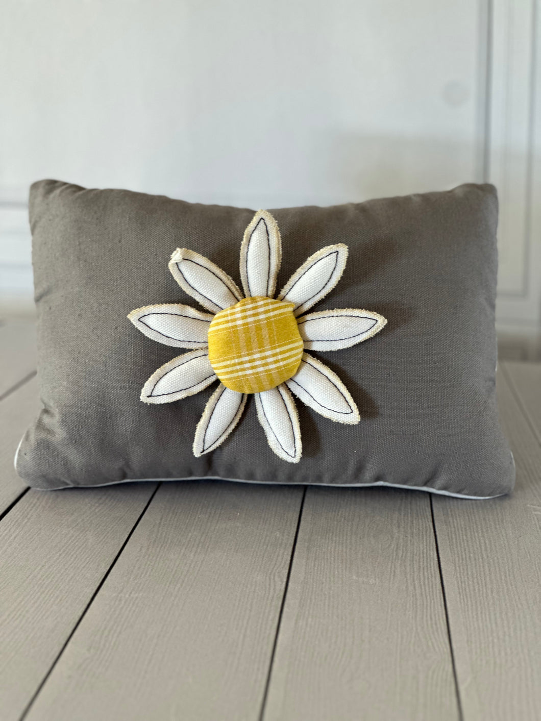 Gray Daisy Pillow