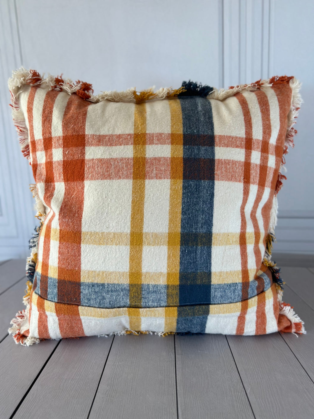 Brushed Cotton Flannel Pillow-Navy, Rust, Mustard