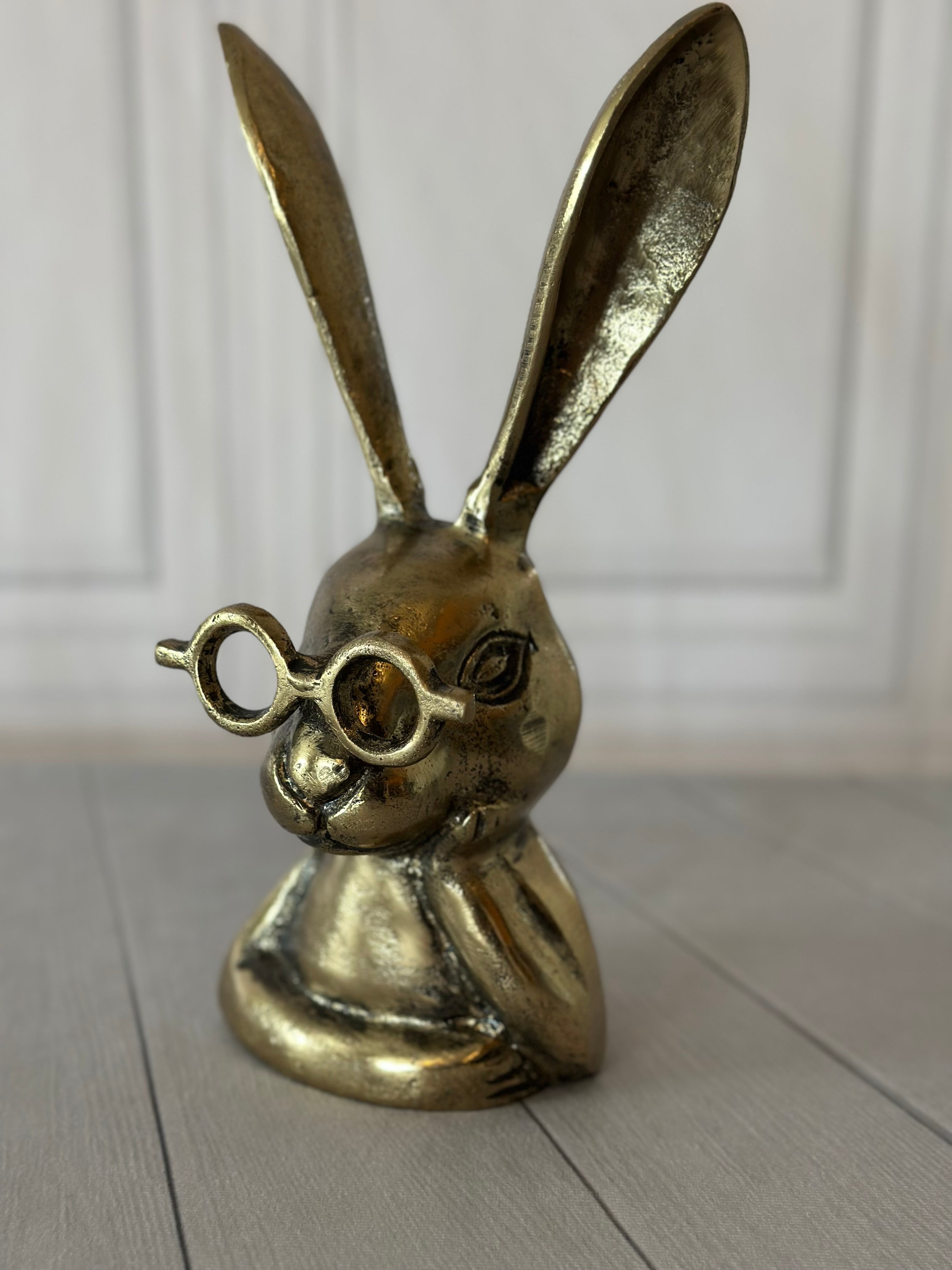 Gold Rabbit with Glasses Statue – Cottage Hill Home