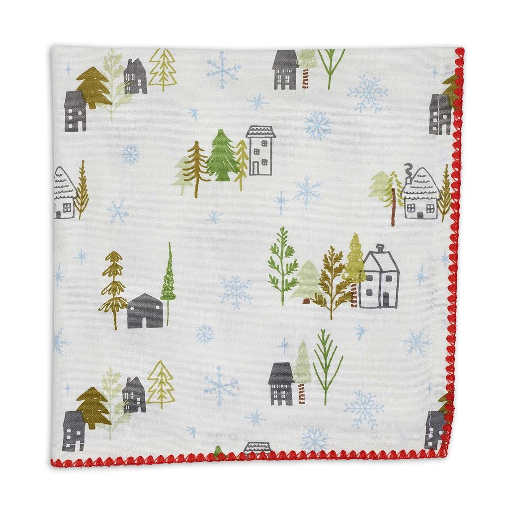 Snowy Cottages Embellished Napkin