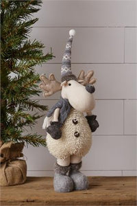Standing Moose with Knit Pattern Ski Cap and Scarf
