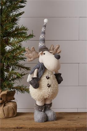 Standing Moose with Knit Pattern Ski Cap and Scarf