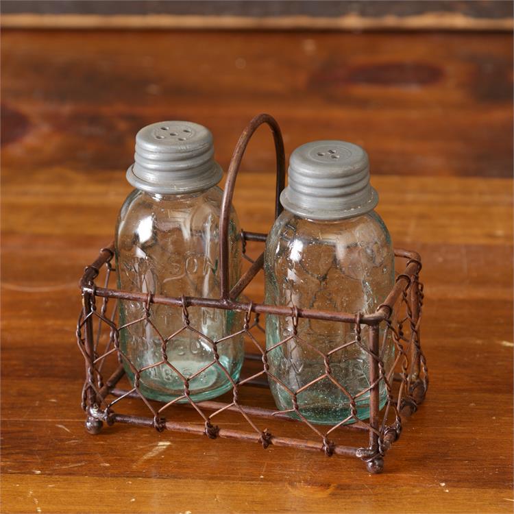 Salt & Pepper Shakers - Mason Jars In A Caddy