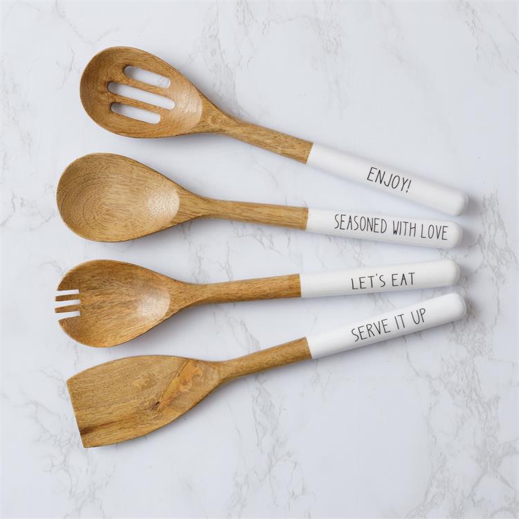 Mango Wood and Enamel Utensil Set