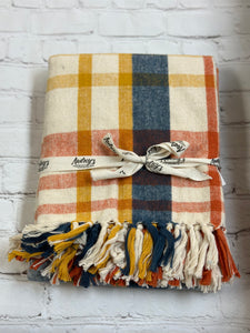 Brushed Cotton Flannel Throw - Navy, Rust, Mustard